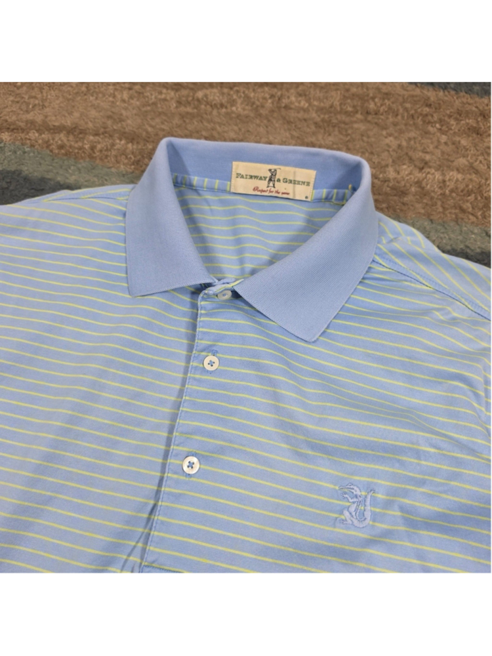 Everglades Club Golf Polo Mens Fairway & Greene Blue Yellow Striped Shirt